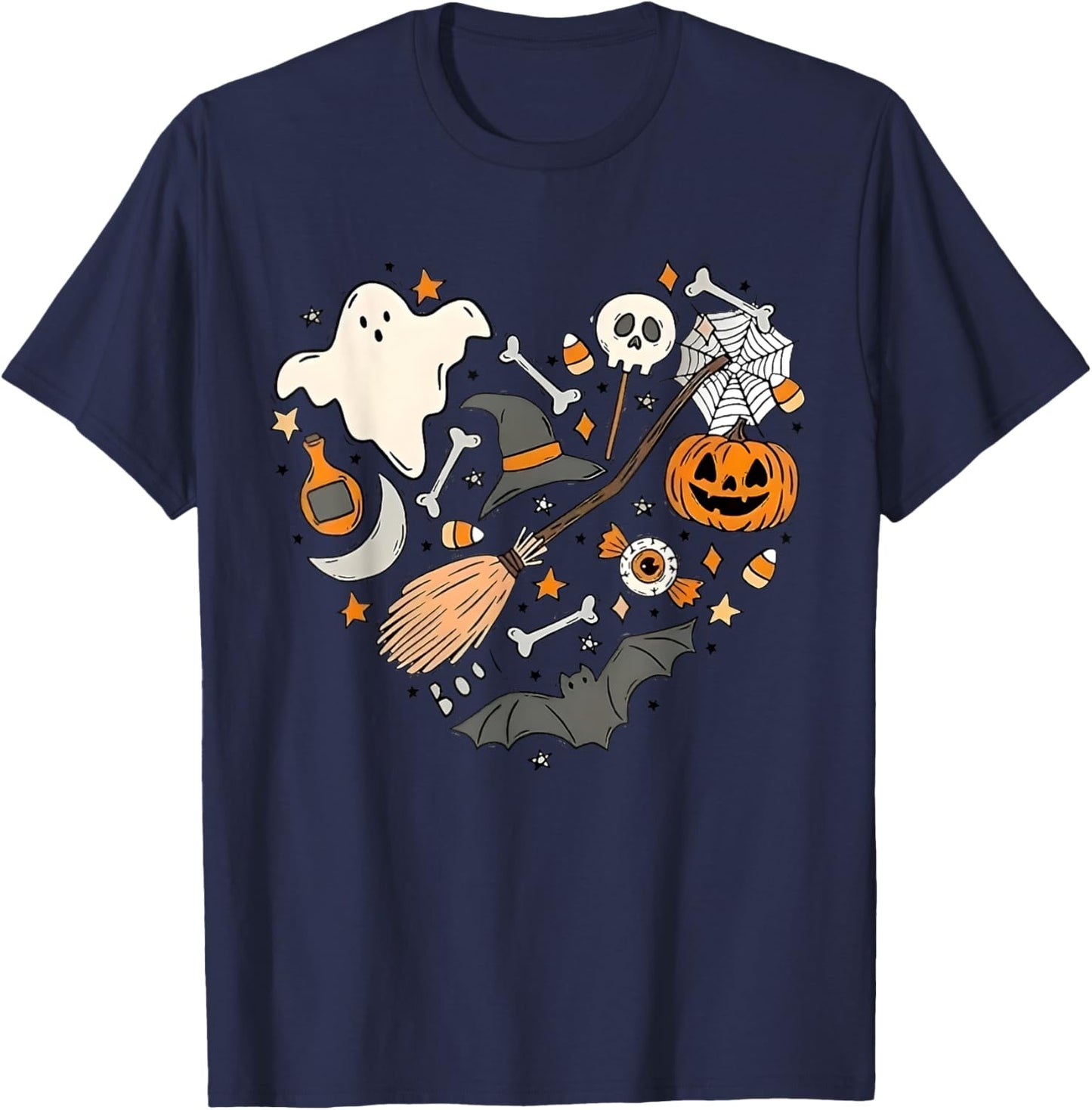 Halloween Doodle Heart Cute Halloween Costume Ghost Funny T-Shirt - T-Shirt | Navy