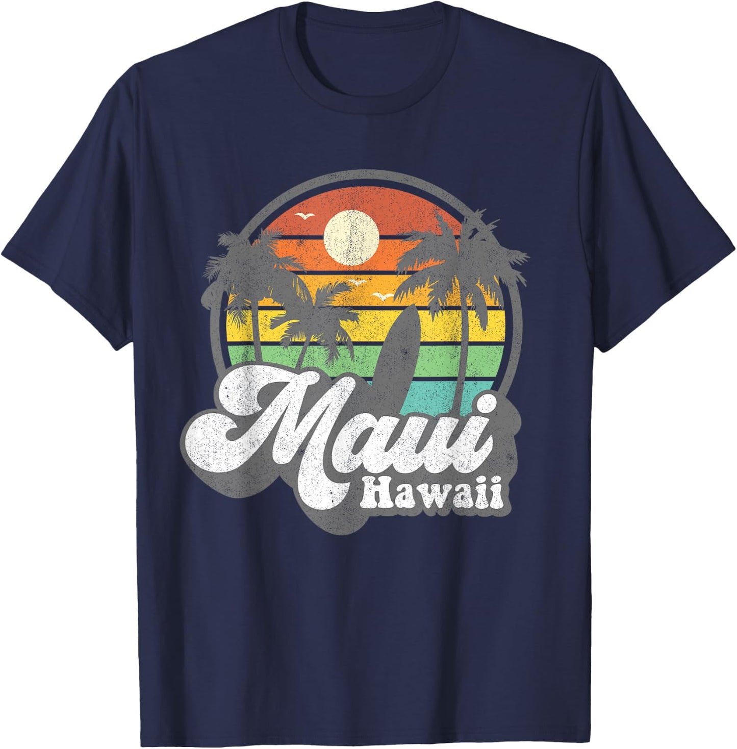 Vintage Maui Hawaii Hawaiian Beach Surfing 70's Surf Gift T-Shirt - T-Shirt | Navy