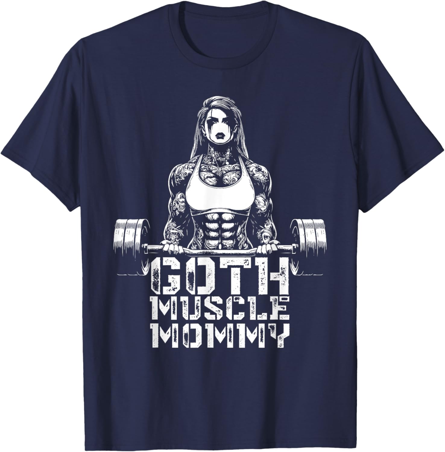 Goth Muscle Mommy Pump Cover Gym Weightlifting Mother's Day T-Shirt - T-Shirt | Navy