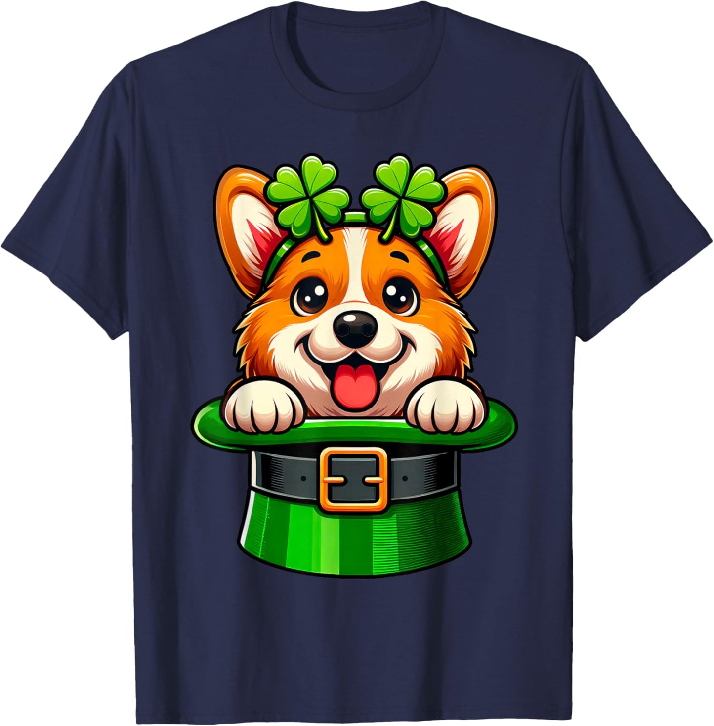 Corgi St Patricks Day Leprechaun Shamrock Irish Corgi Lover T-Shirt - T-Shirt | Navy