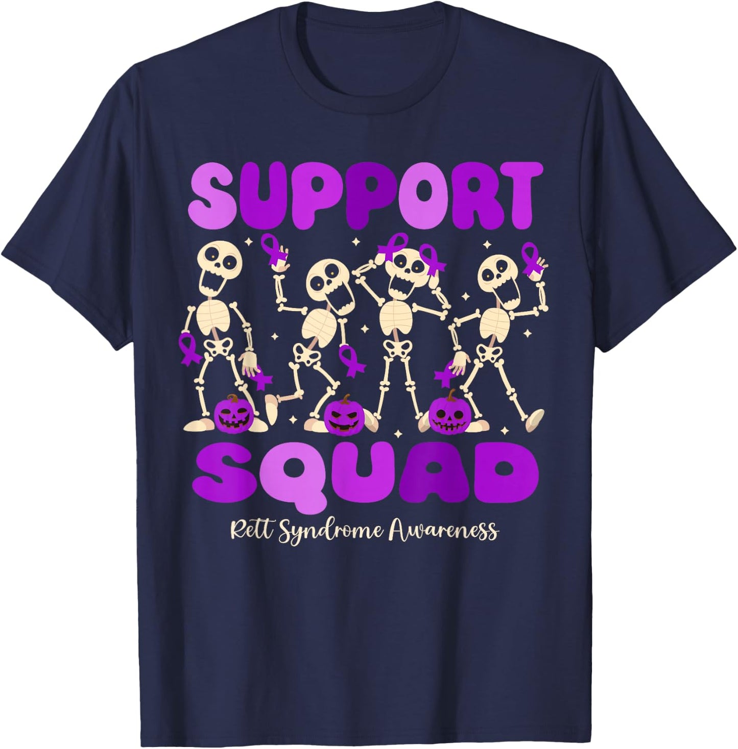 Funny Halloween Rett Syndrome Skeleton Support Squad T-Shirt - T-Shirt | Navy