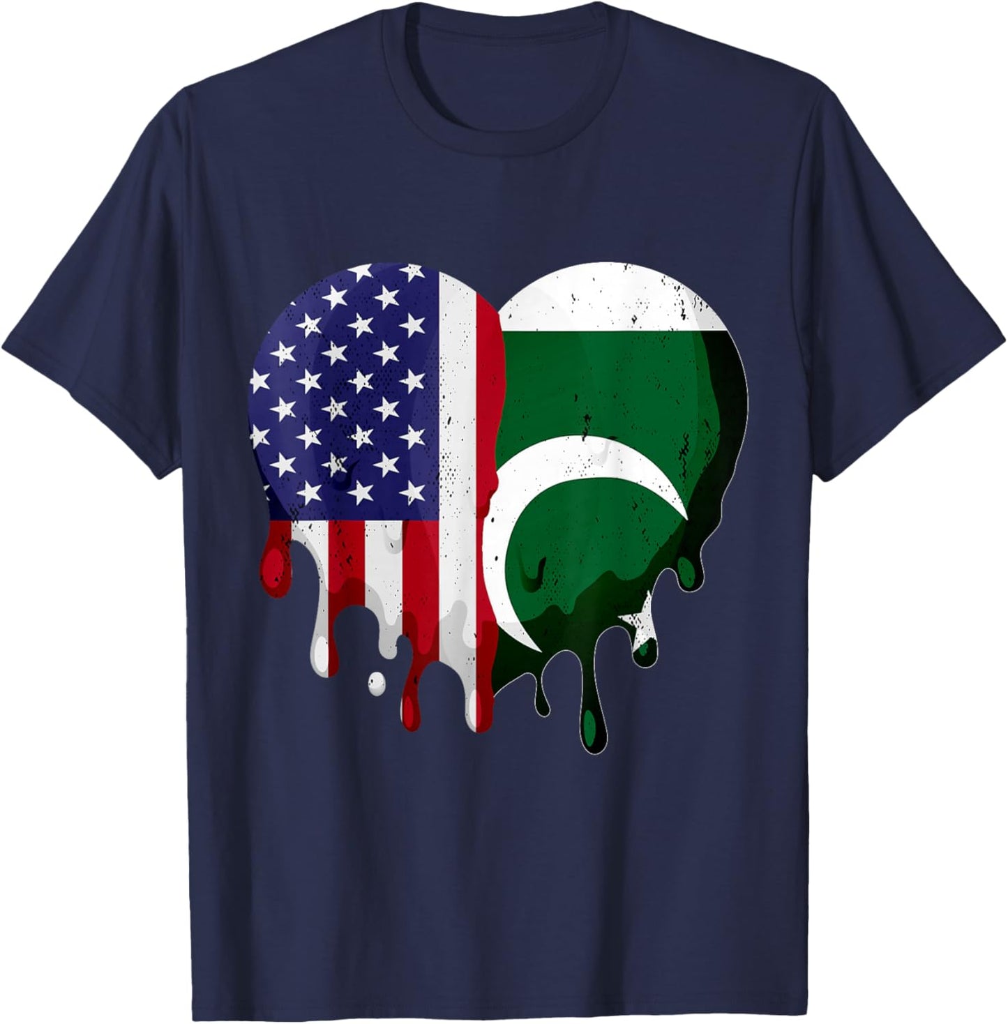 American Pakistani Heritage Month Pakistan Flag Heart T-Shirt - T-Shirt | Navy