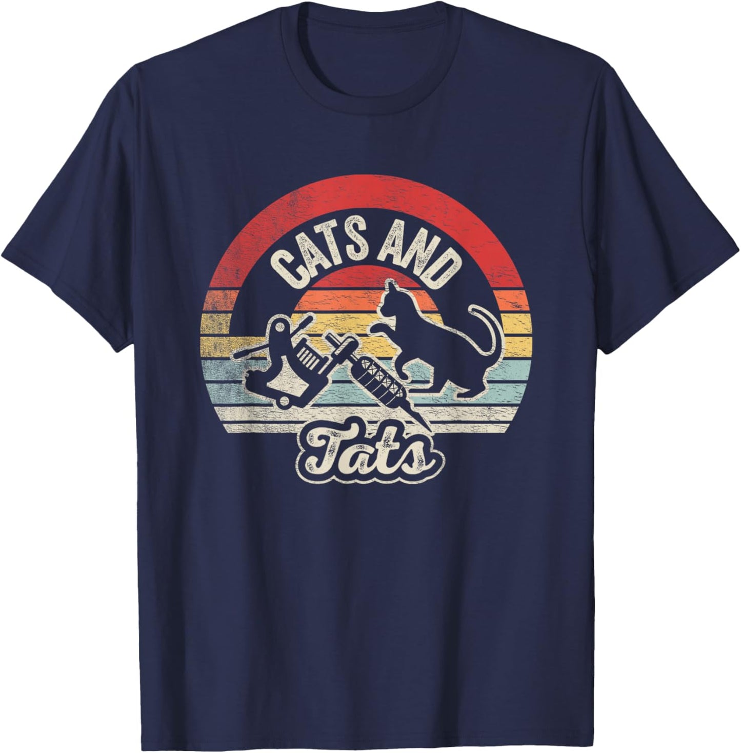 Vintage Cats and Tats Shirt Cat Tattoo Lover Cats & Tats T-Shirt - T-Shirt | Navy