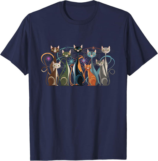Cat Vintage Retro Mid-Century Modern Look Cats 50s 60s Style T-Shirt - T-Shirt | Navy