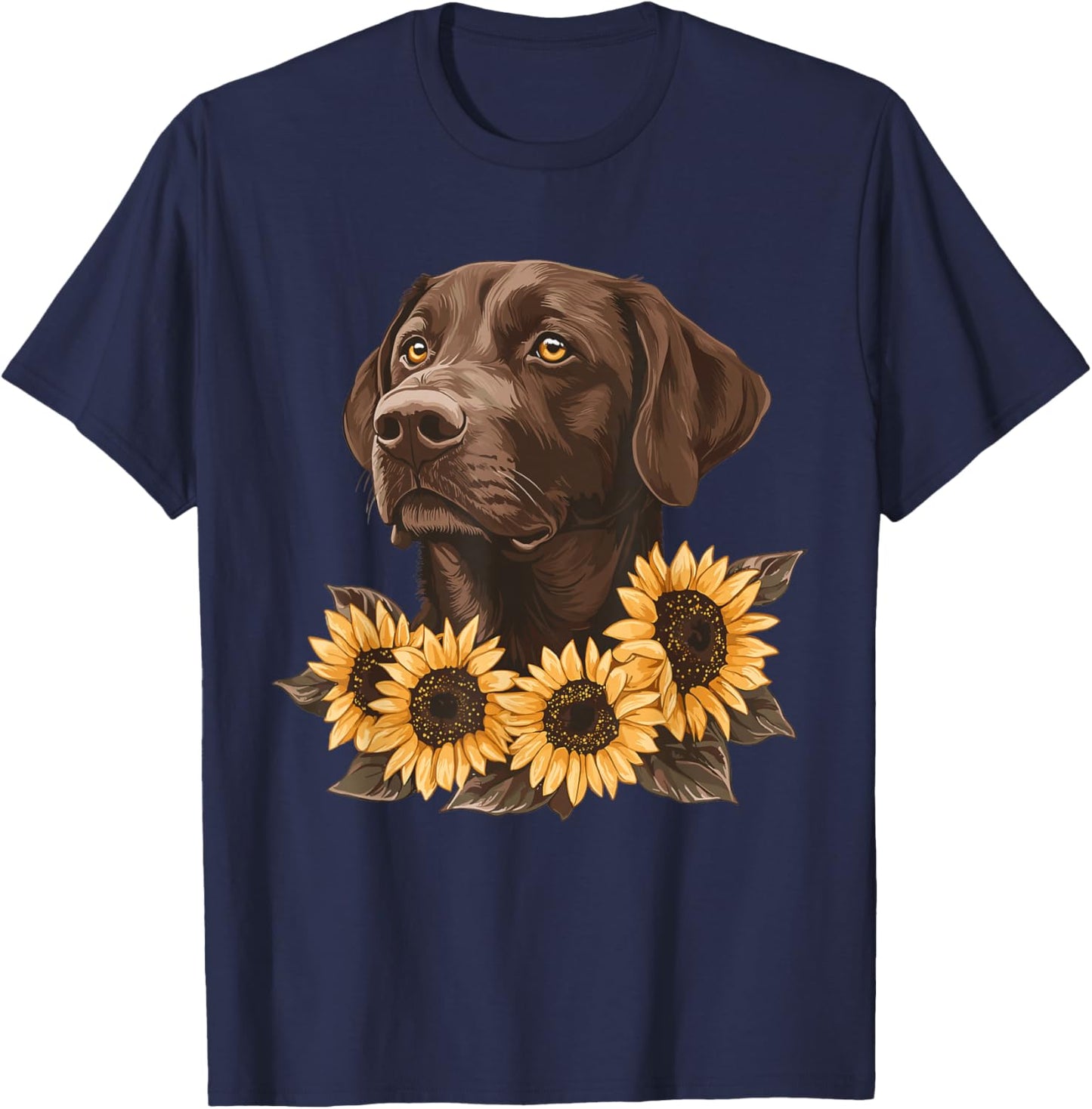 Brown Labrador with Sunflowers T-Shirt - T-Shirt | Navy