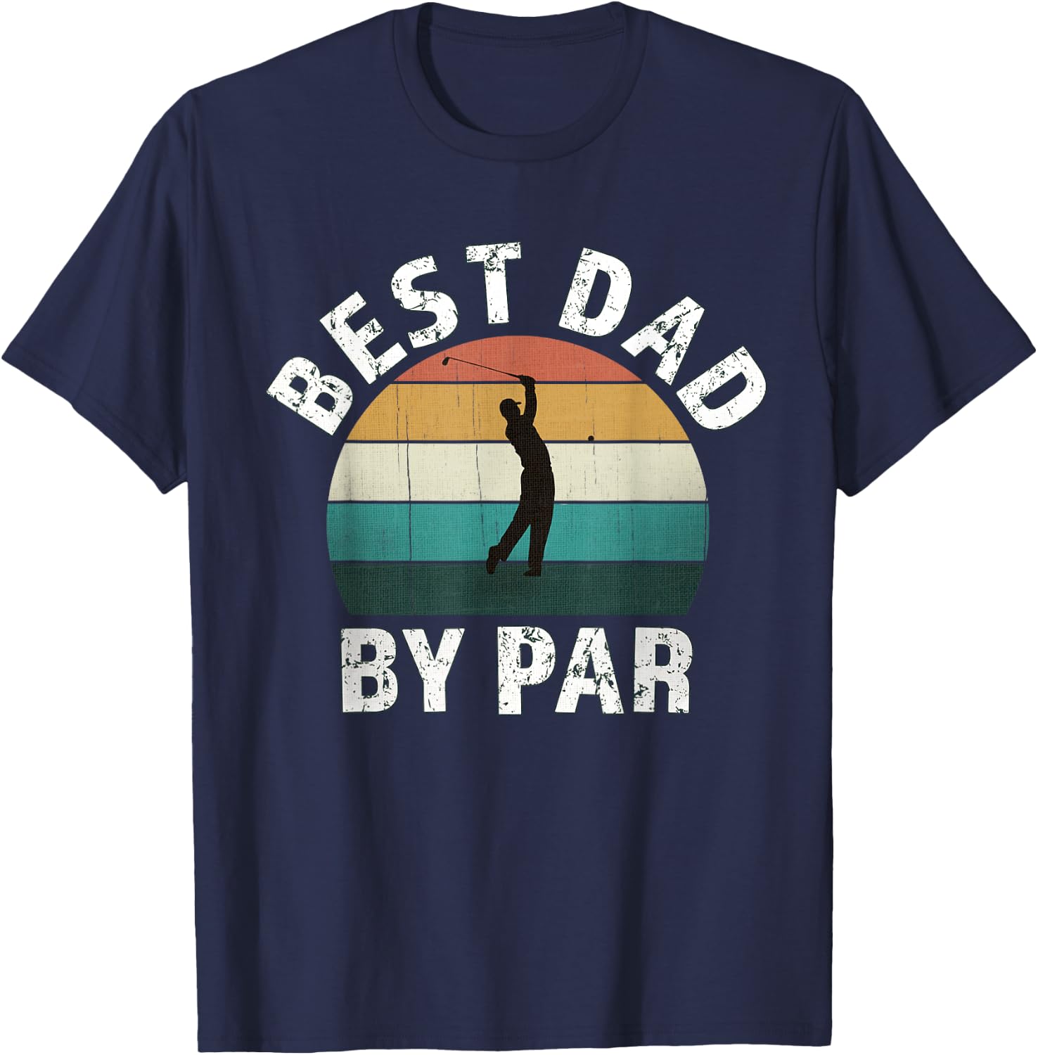 Retro Golfer Dad: Fun Vintage Sunset Father Playing Golf Pun T-Shirt - T-Shirt | Navy