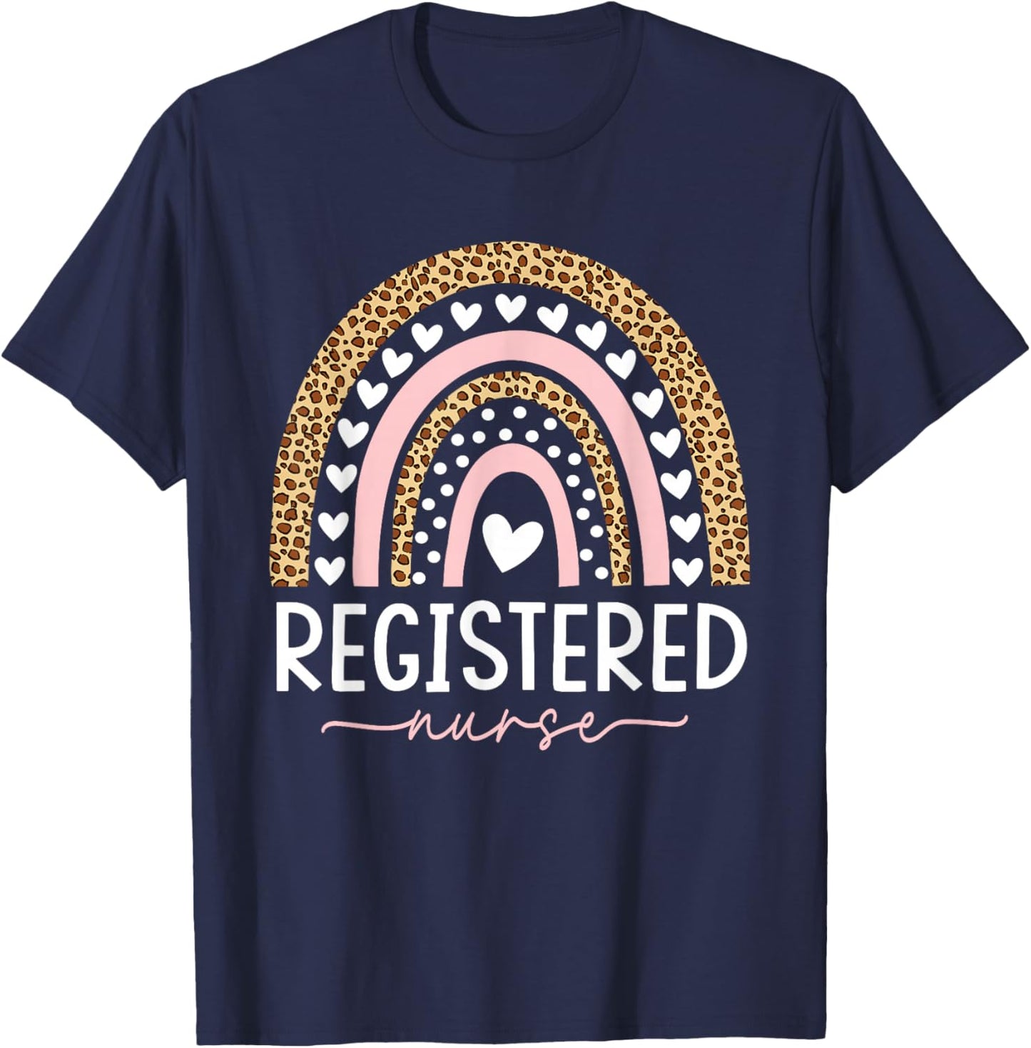 Women Registered Nurse RN Nursing Rainbow Leopard Nurse Day T-Shirt - T-Shirt | Navy