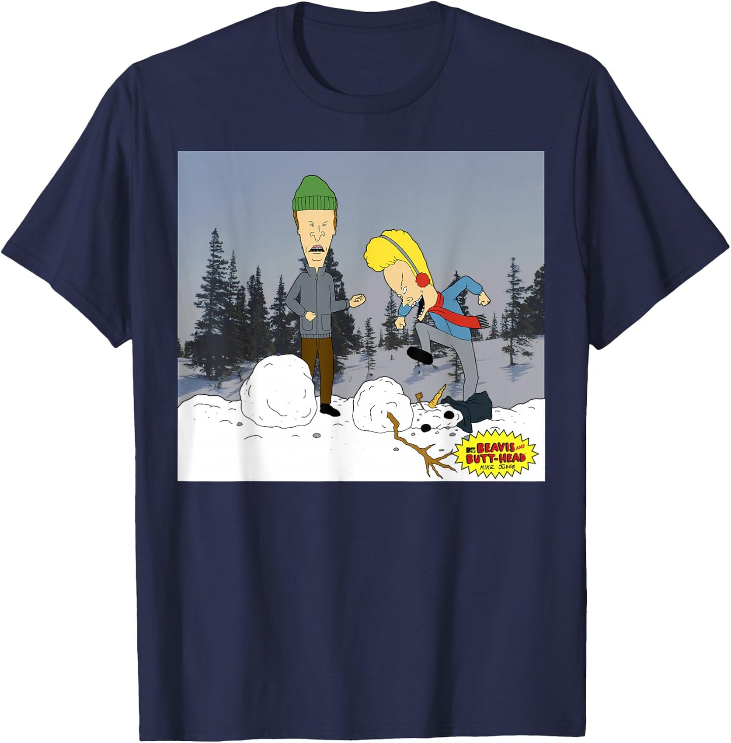 Beavis and Butt-Head Snowman Christmas Portrait T-Shirt - T-Shirt | Navy