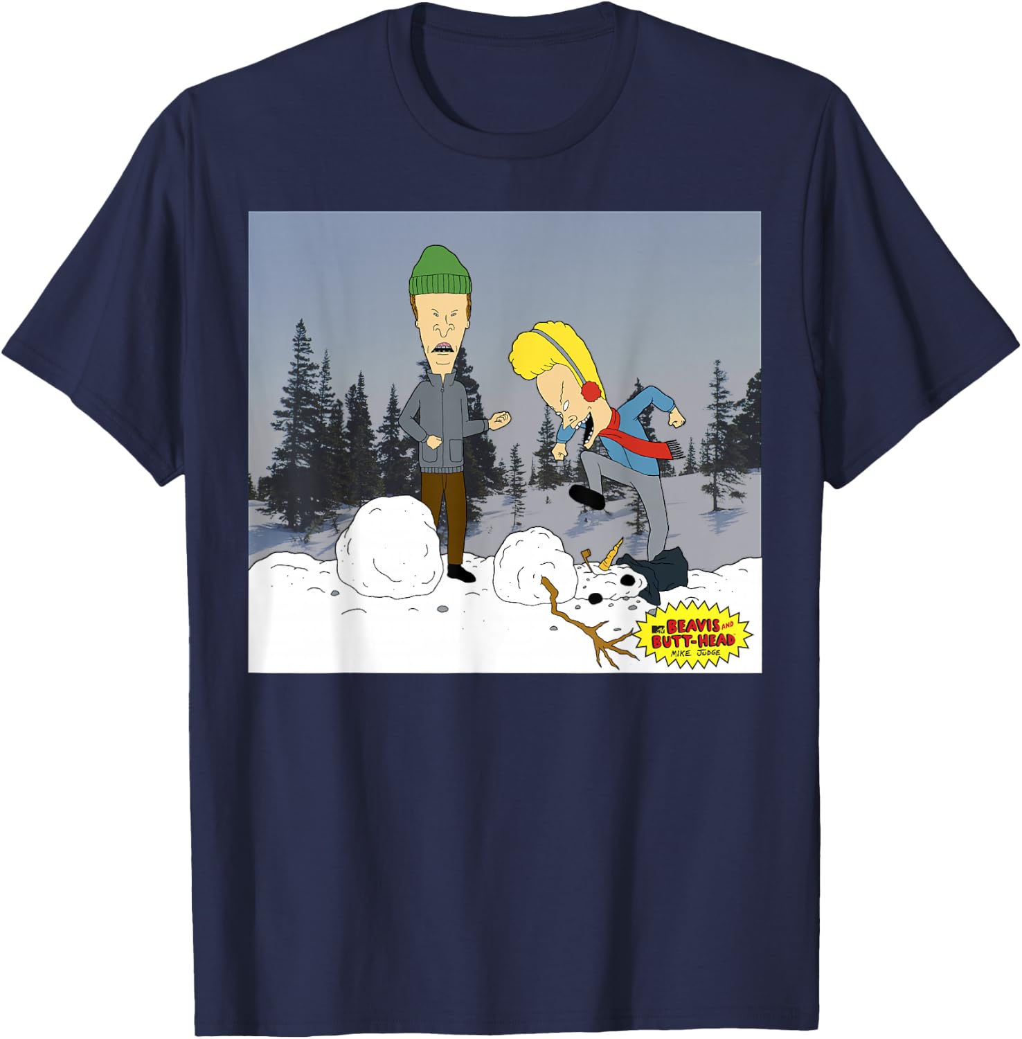 Beavis and Butt-Head Snowman Christmas Portrait T-Shirt - T-Shirt | Navy
