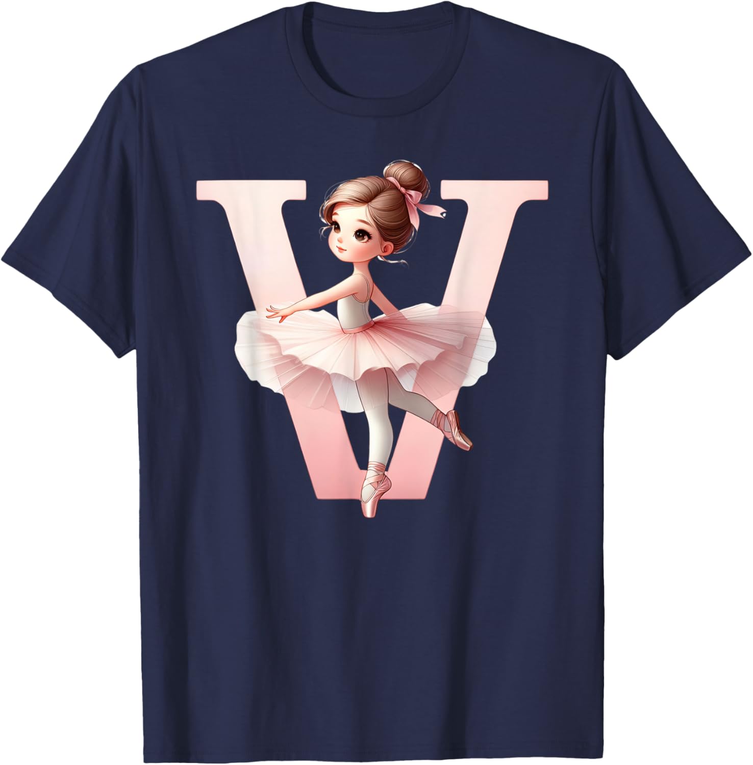 Ballerina Girl Dancing Name First Letter V Girly Tutu Ballet T-Shirt - T-Shirt | Navy