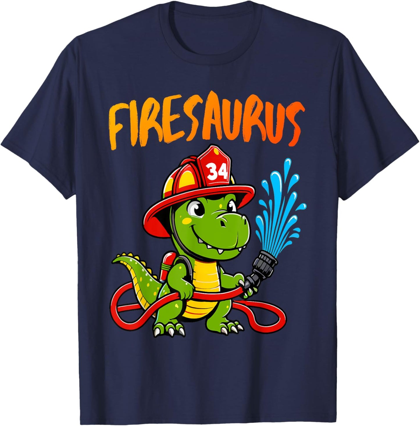 Firesaurus Rex Fireman Fire Firefighters Dino Hero T-Shirt - T-Shirt | Navy