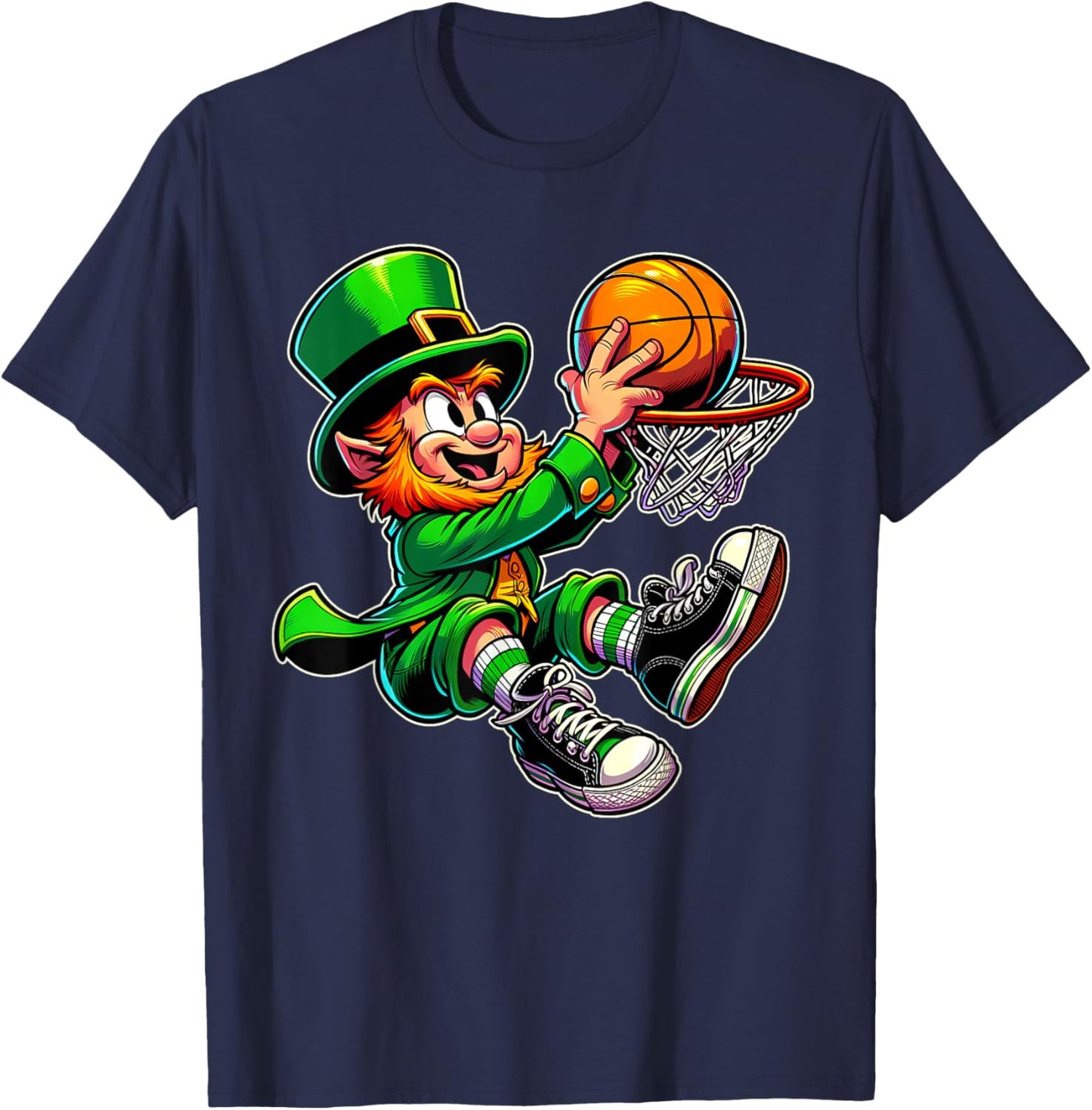 St Patrick's Day Irish Leprechaun Basketball Player Dunk T-Shirt - T-Shirt | Navy