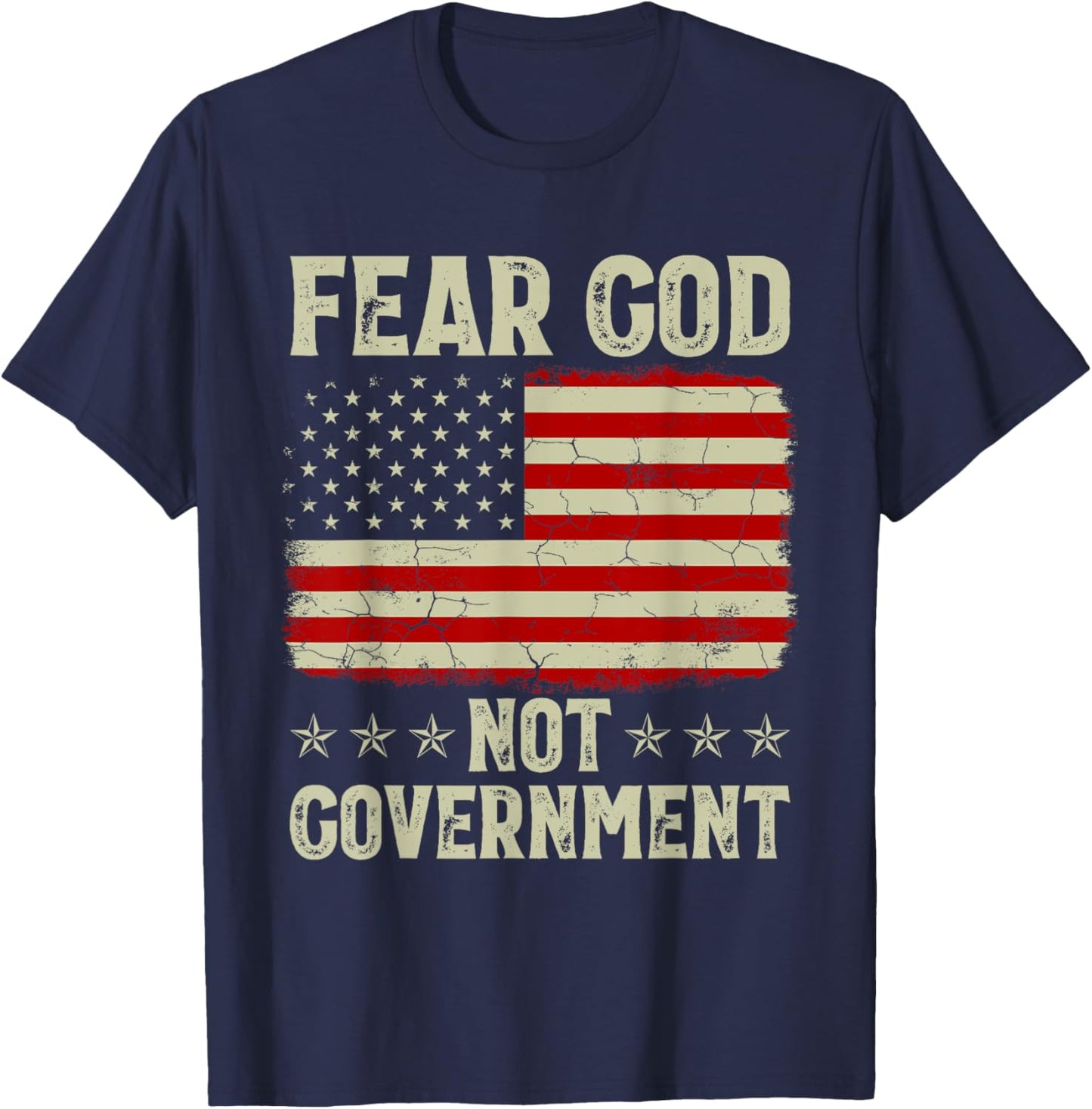 Fear God Not Government Vintage Old American Flag T-Shirt - T-Shirt | Navy