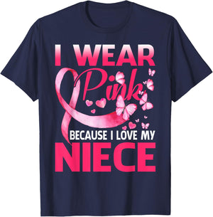 I Wear Pink For My Niece Breast Cancer Awareness Butterfly T-Shirt - T-Shirt | Navy