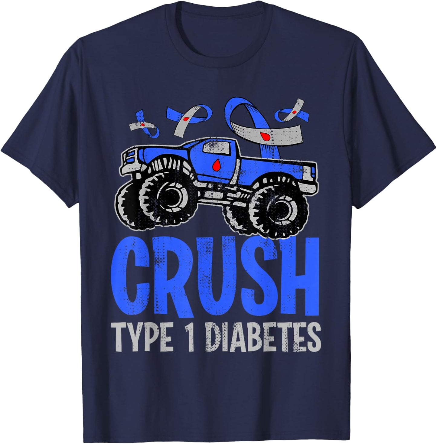 Kids Type 1 Diabetes Awareness Month Monster Truck T-Shirt - T-Shirt | Navy