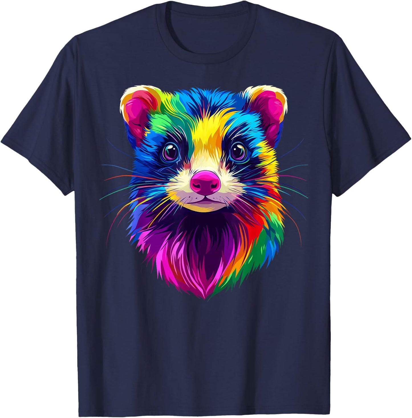 Colorful Ferret Face Cute Animal Lover Men Women Black T-Shirt - T-Shirt | Navy