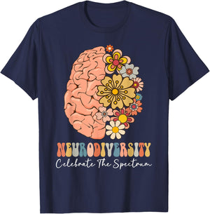 Neurodiversity celebrate the spectrum Brain Autism Awareness T-Shirt - T-Shirt | Navy