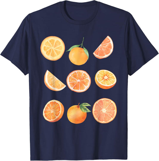 Vintage Graphic Fruit Orange Aesthetic Boho Juicy Men Women T-Shirt - T-Shirt | Navy
