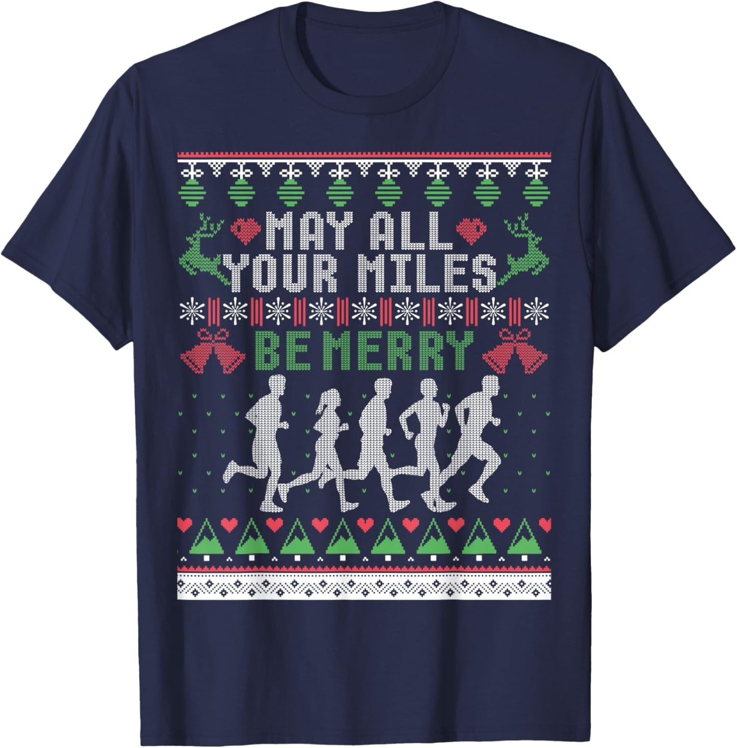 Funny Running Ugly Christmas Sweaters Shirt Runner T-Shirt - T-Shirt | Navy