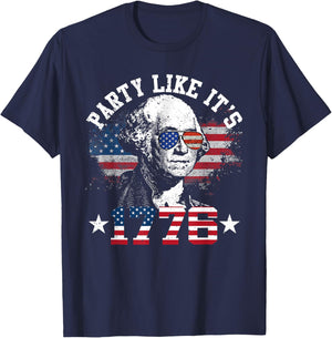 Party Like It is 1776 Funny 4th of July George Washington T-Shirt - T-Shirt | Navy