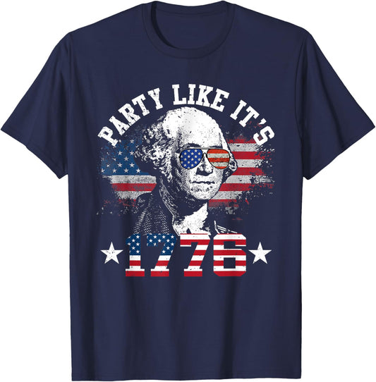 Party Like It is 1776 Funny 4th of July George Washington T-Shirt - T-Shirt | Navy