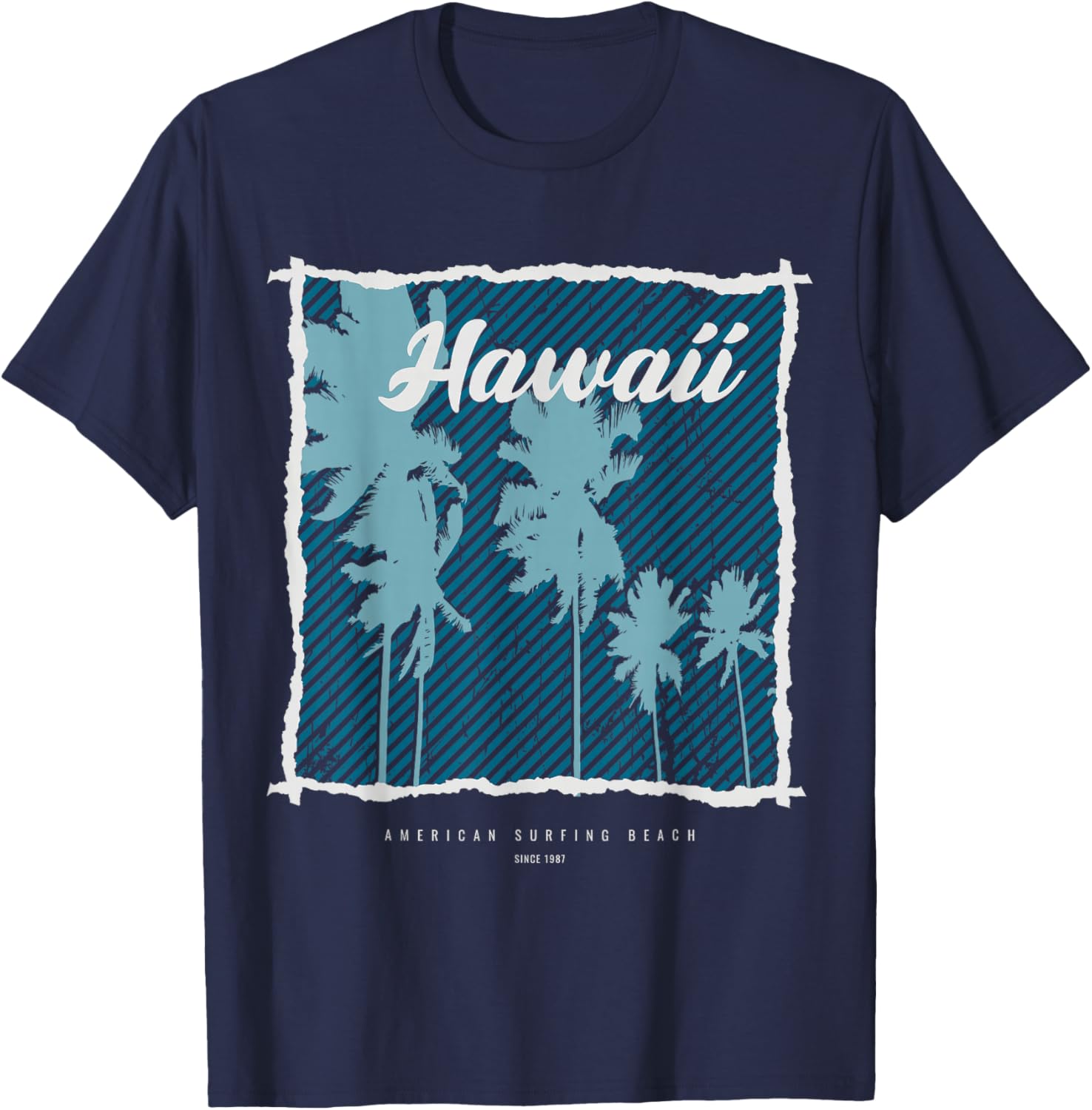 Hawaii American Surfing Beach Since 1987 T-Shirt - T-Shirt | Navy