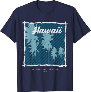 Hawaii American Surfing Beach Since 1987 T-Shirt - T-Shirt | Navy