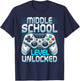 First Day of Middle School Level Unlocked Back To School T-Shirt - T-Shirt | Navy