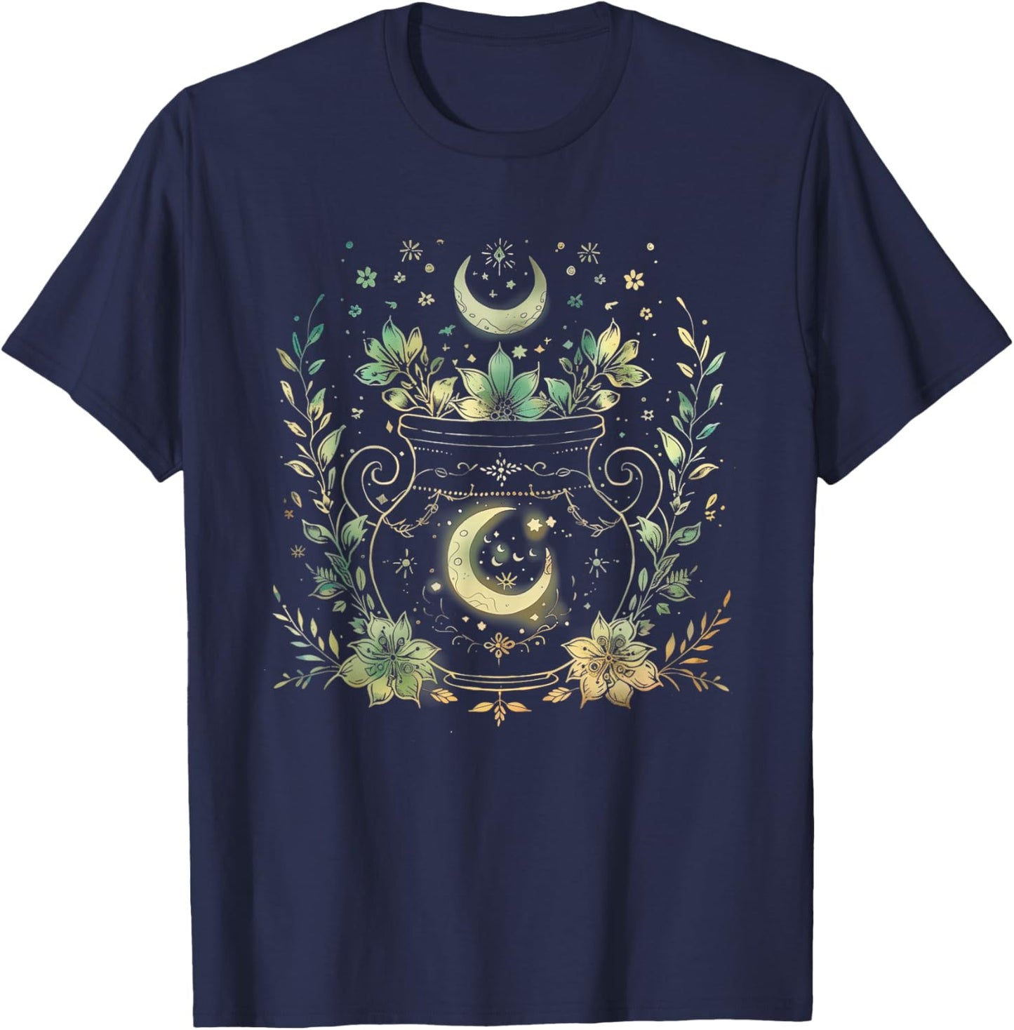 Vintage Witchy Wicca Witch Cauldron Crescent Moon Witchcraft T-Shirt - T-Shirt | Navy