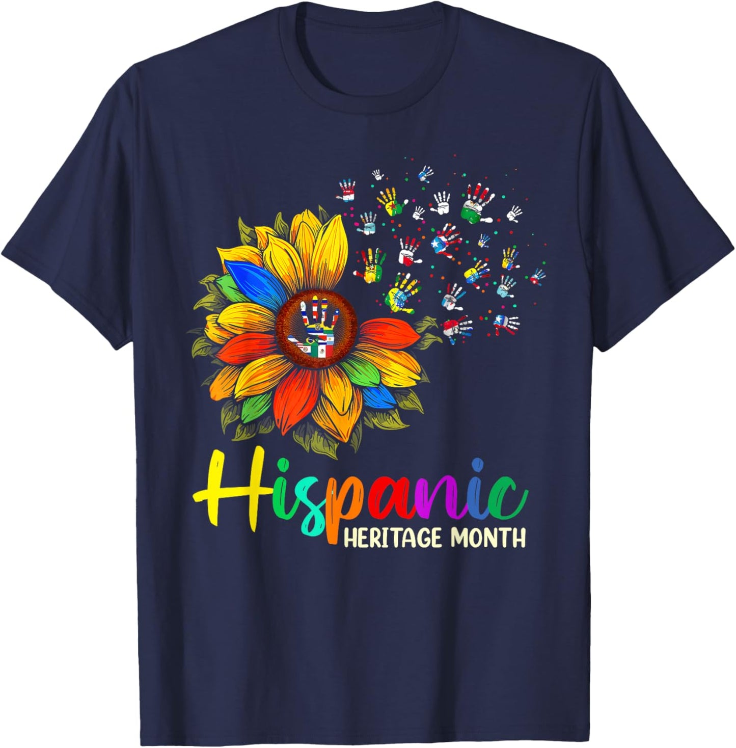 National Hispanic Heritage Month Sunflower All Countries T-Shirt - T-Shirt | Navy