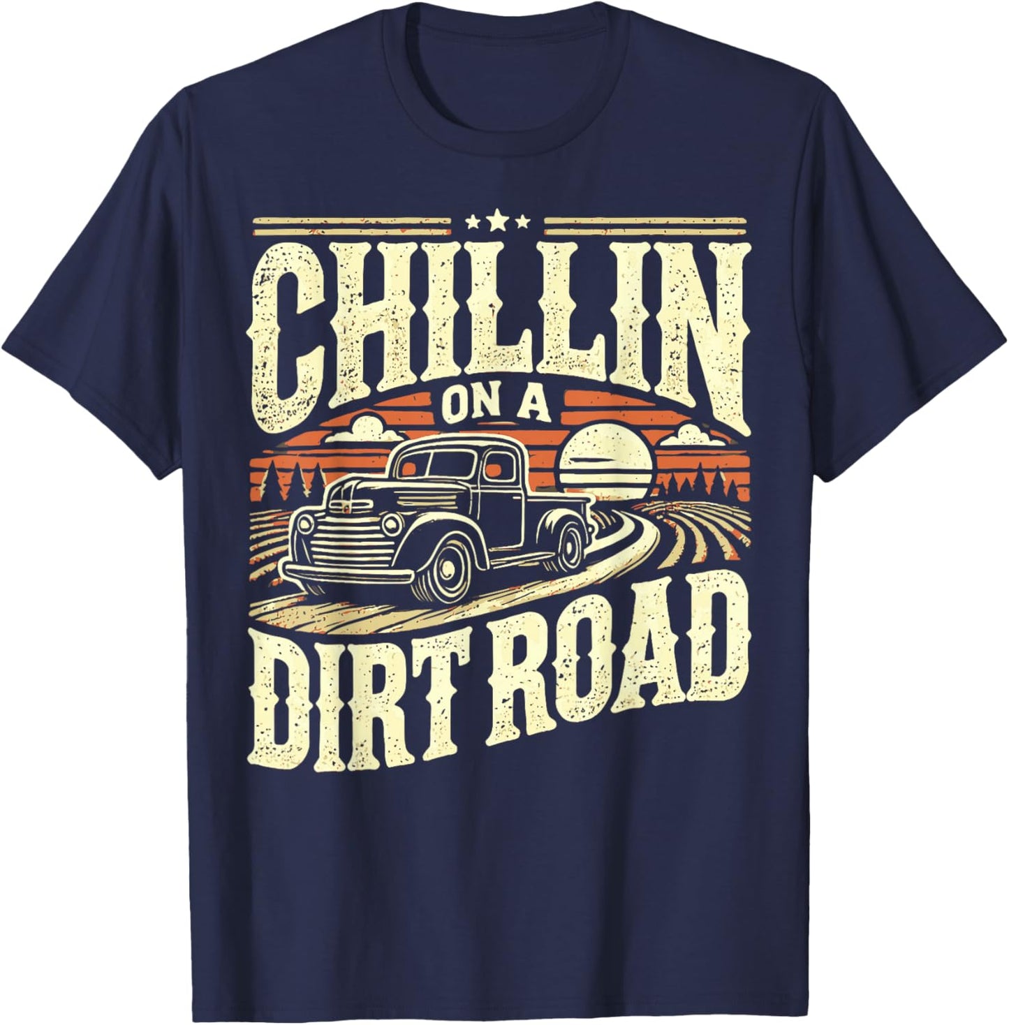 Western Cowboy Chillin On A Dirt Road Country Music T-Shirt - T-Shirt | Navy