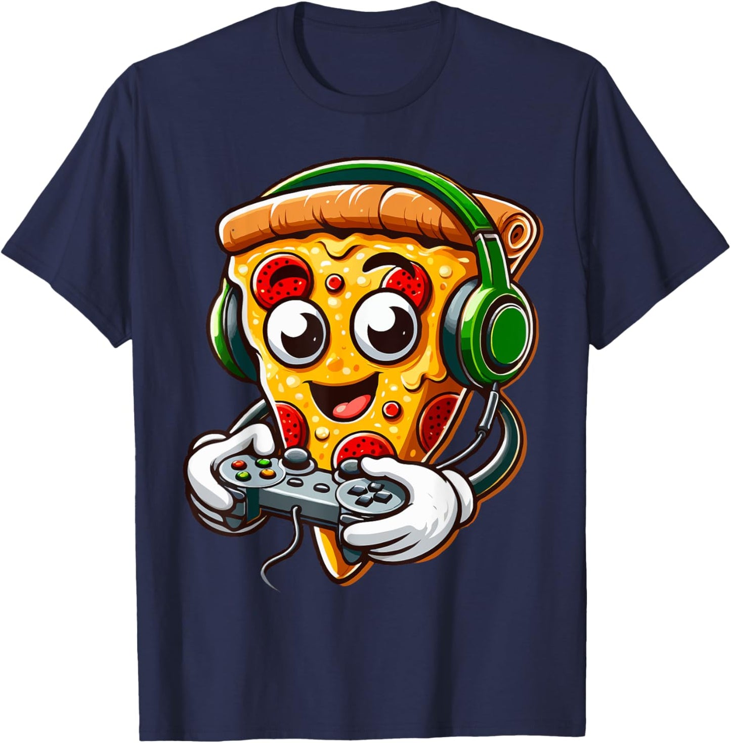 Funny Gamer Pizza Gaming Food Lovers Play Video Games T-Shirt - T-Shirt | Navy