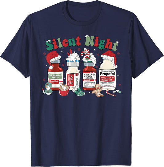 Retro Propofol Silent Night ICU Nurses Funny Merry Christmas T-Shirt - T-Shirt | Navy