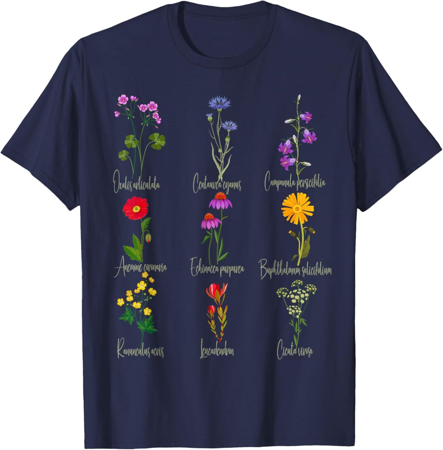 Vintage Botanical Chart Wildflower Floral Graphic Women T-Shirt - T-Shirt | Navy