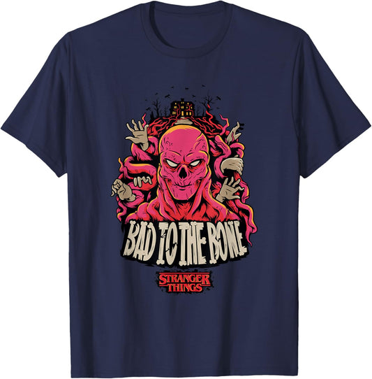 Stranger Things Halloween Vecna Bad To The Bone Big Poster T-Shirt - T-Shirt | Navy