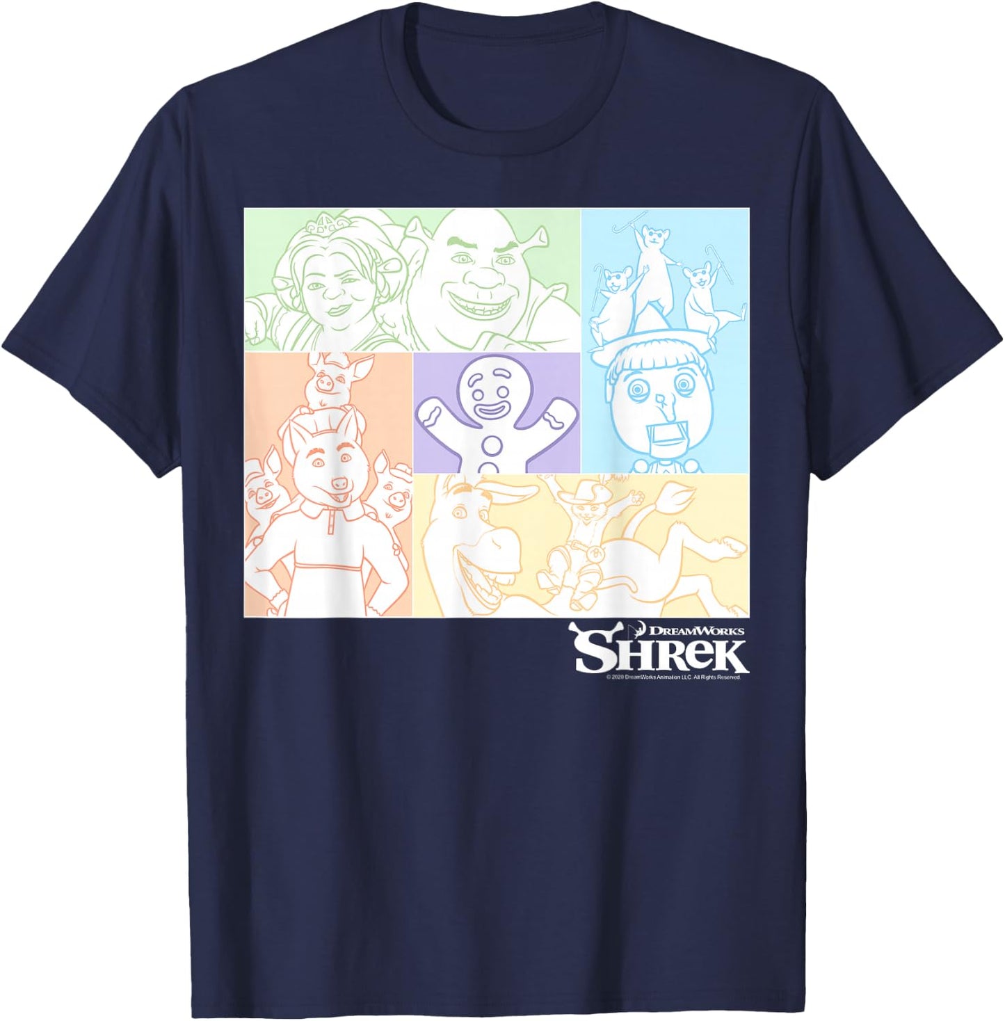 Shrek Group Shot Pastel Box Up T-Shirt - T-Shirt | Navy