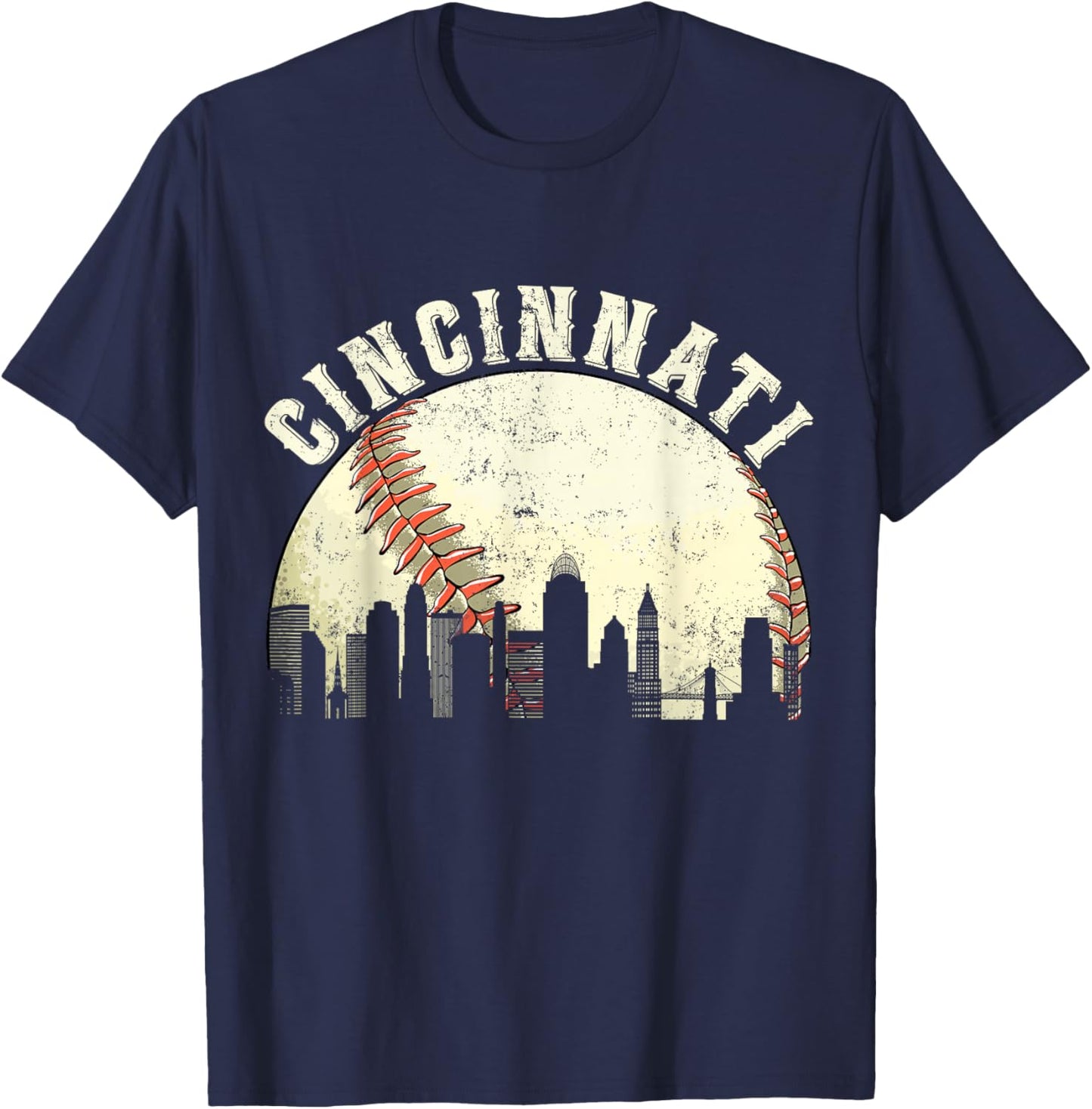 Cincinnati Vintage Baseball Distressed Gameday Retro T-Shirt - T-Shirt | Navy