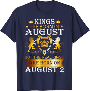 Kings Are Born On August 2nd Birthday Bday Boys Kids T-Shirt - T-Shirt | Navy