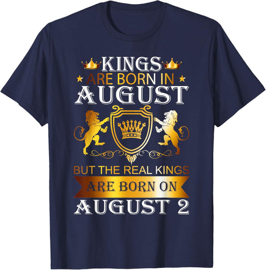 Kings Are Born On August 2nd Birthday Bday Boys Kids T-Shirt - T-Shirt | Navy
