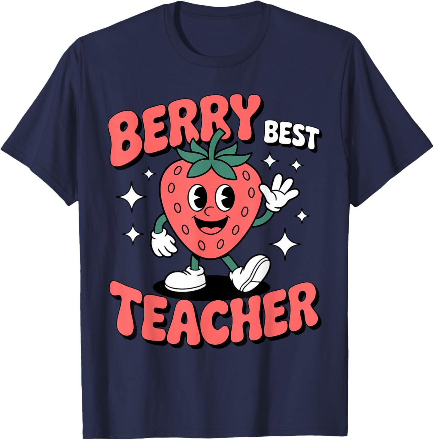 Teacher Retro Strawberry Berry Best Teacher T-Shirt - T-Shirt | Navy
