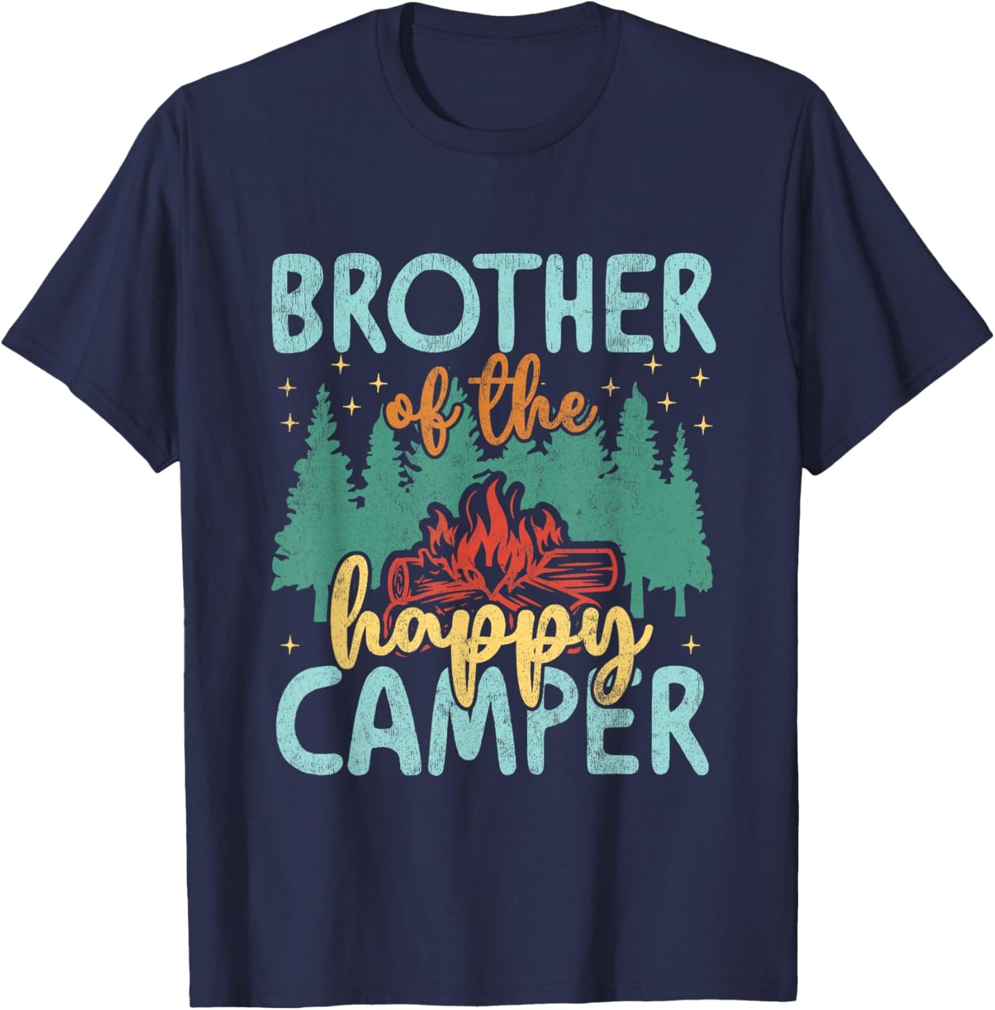 Brother of Happy Camper 1st Birthday Party Retro Brother T-Shirt - T-Shirt | Navy
