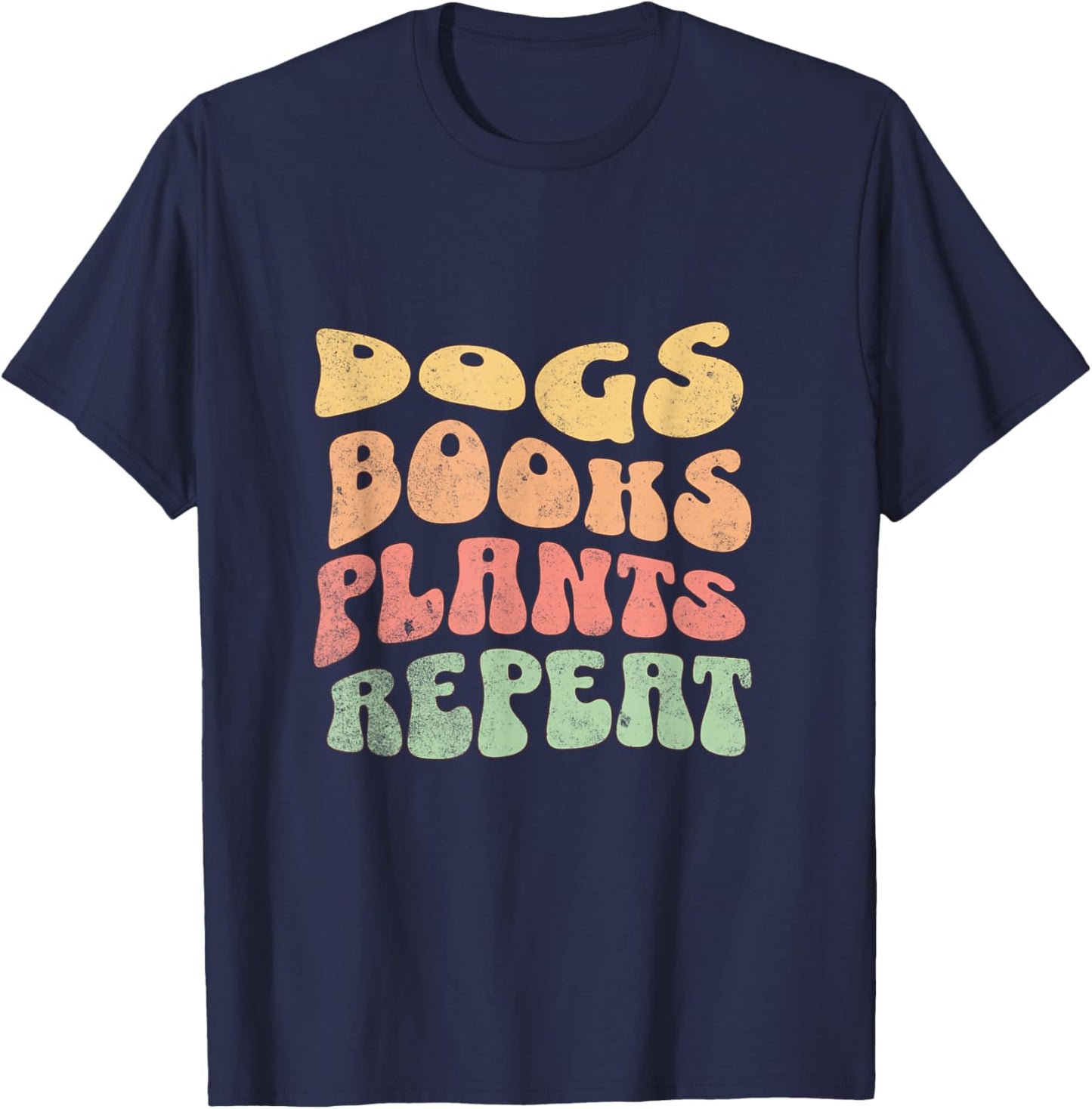 Colorful Dogs Books Plants Repeat T-Shirt - T-Shirt | Navy