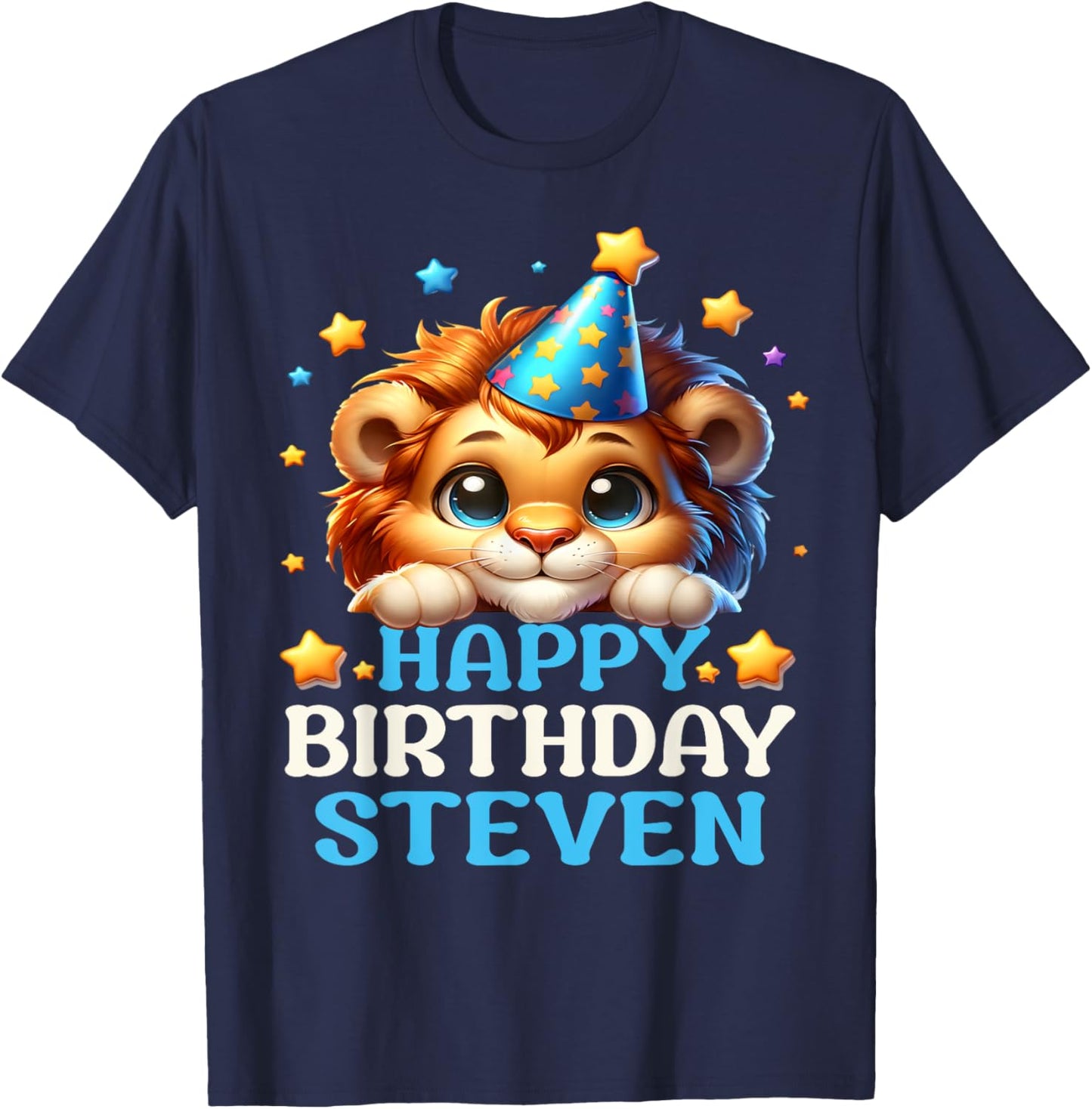 Celebrating Steven's Birthday Party with a cute Lion T-Shirt - T-Shirt | Navy