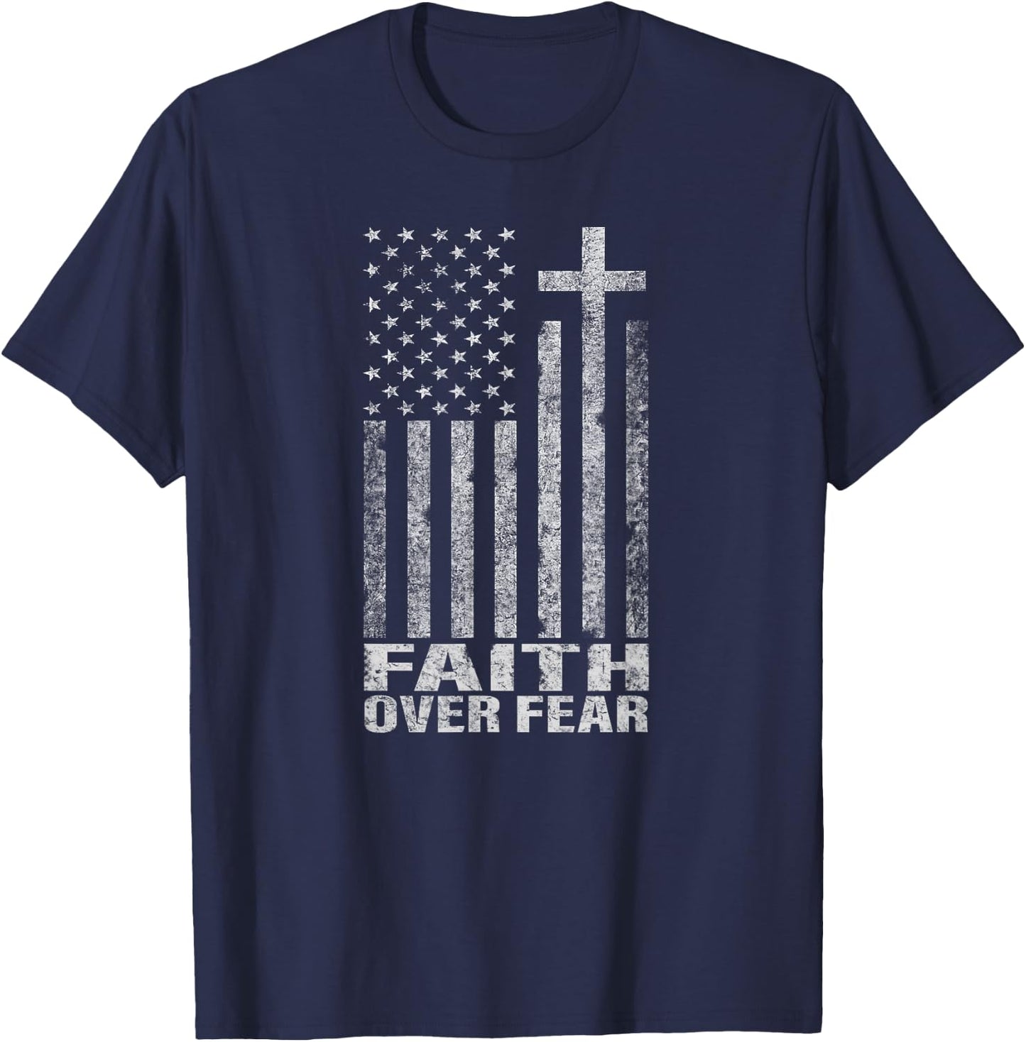 Faith Over Fear Cool Christian Flag Cross Women Kids Short Sleeve T-Shirt - T-Shirt | Navy