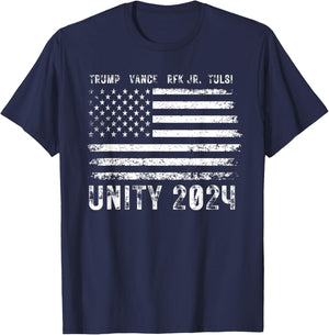 Vintage Grunge Unity 2024 Flag Trump Vance RFK Tulsi Patriot T-Shirt - T-Shirt | Navy