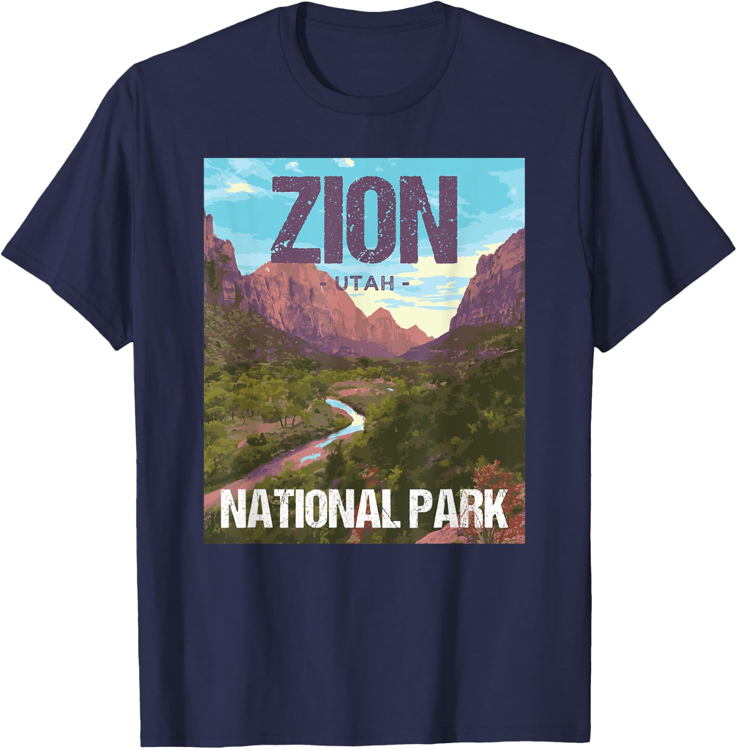 Zion National Park Utah Poster Design T-Shirt - T-Shirt | Navy
