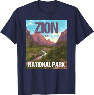 Zion National Park Utah Poster Design T-Shirt - T-Shirt | Navy