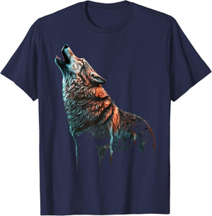 Wolf Howls Animal Print Animal Lovers Wolf T-Shirt - T-Shirt | Navy