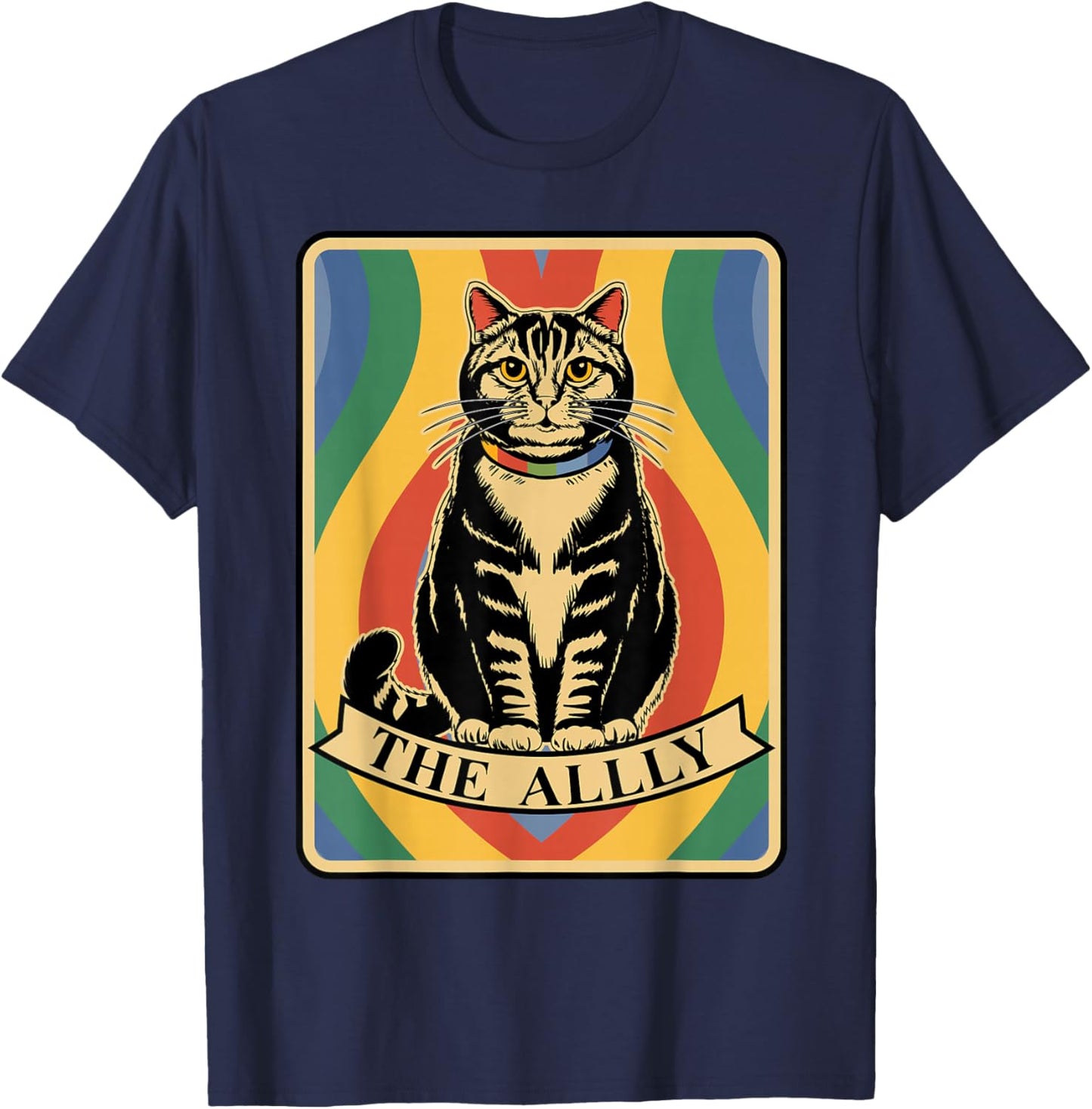 LGBT Ally Cat Tarot Card Gay Pride Month Rainbow Flag LGBTQ T-Shirt - T-Shirt | Navy