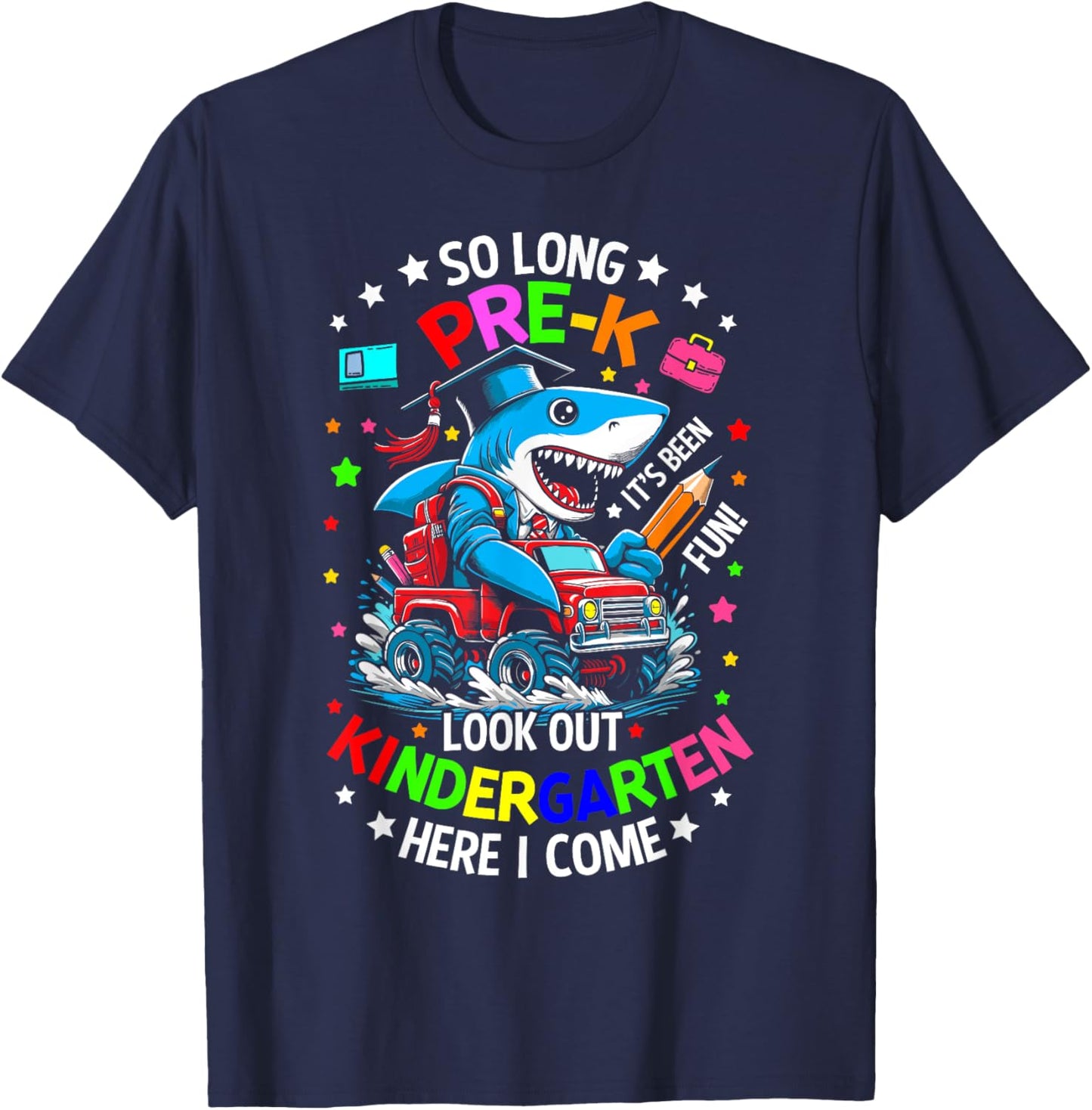 So long pre k its been fun shark shirt last day of prek 2024 T-Shirt - T-Shirt | Navy